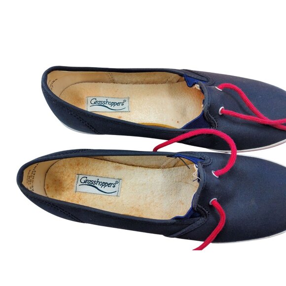 Womens GrassHopper Canvas Blue and Red Tie Boat Shoes - Picture 9 of 10